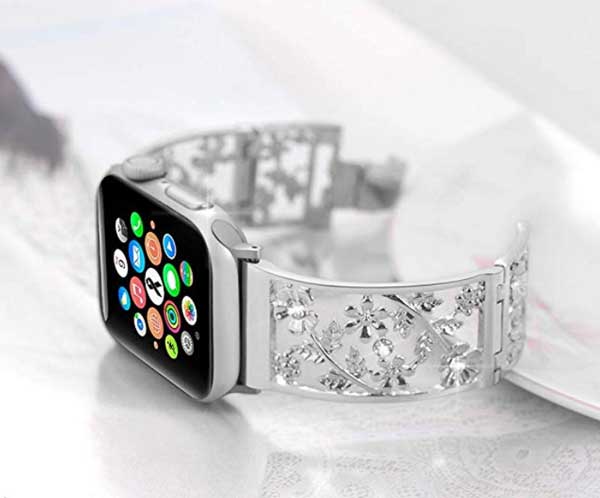Pulseira de metal floral para Apple Watch