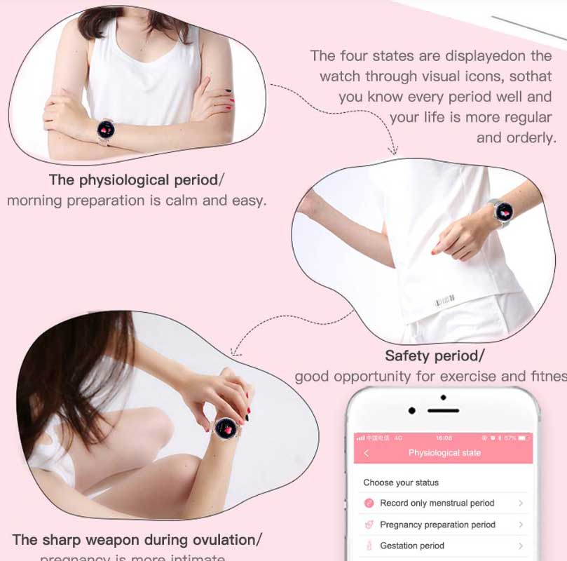 Relógio feminino-fisiológico-período-rastreador para Makibes-NY12-smartwatch