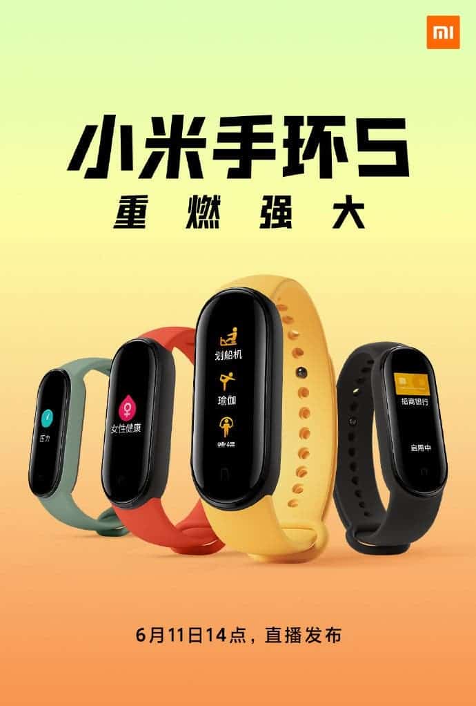 Xiaomi Mi Band 5 - imagem mostra diferentes cores e design