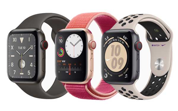 Apple Watch Series 5 com mostradores de relógio sempre disponíveis